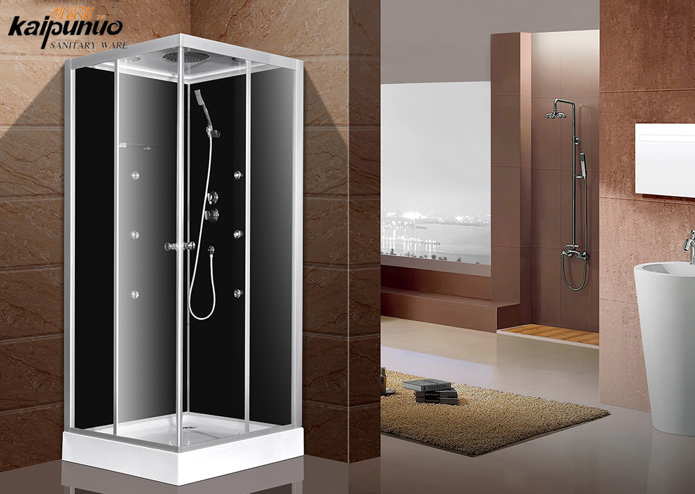 Štvorcový tvar modernej kúpeľne temperovaný sprchovací kút
